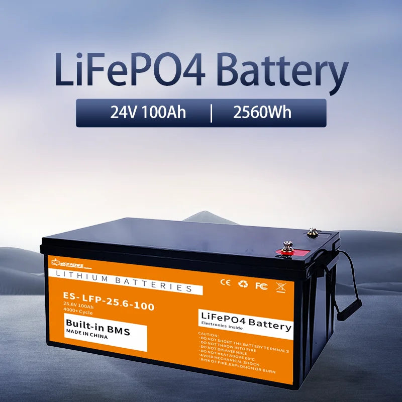 24V 100Ah LiFePO4 Accu – LiFePO4 Batterij – Lithium Accu – Thuisbatterij – Zonne-energie Accu – 2560Wh Capaciteit – Lange Levensduur & Veiligheid