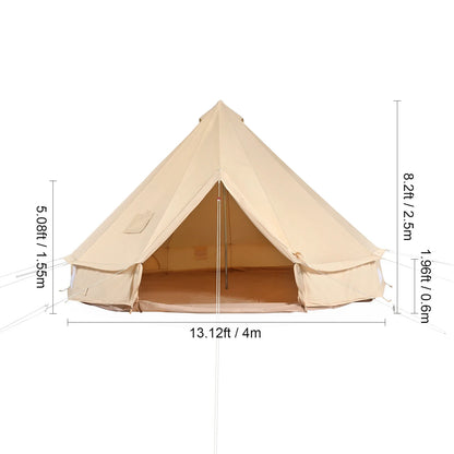 Bell Tent - Canvas - Tipi Tent - Pop up Tent - Festival Tent - 4M - Waterdichte Katoenen Tenthut met Kacheldoorvoer - Tenten - Kampeertent - Opvouwbaare - Yurt Tent voor 5-7 Personen – Ademend – Outdoor Camping – Glamping – Jachttent