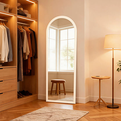 Boogvormige Spiegel – Volledige Lichaamsspiegel – Staande Spiegel – Wandspiegel – Kleedkamer Spiegel – Massief Houten Frame – 160x50 cm – Zilvergelakt Glas – Bruin