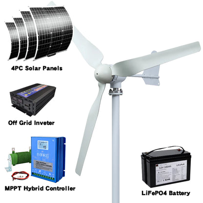 Windturbine – Windgenerator – Huiswindmolen – Energie Opwekker – 3kW – Laag Geluidsniveau – Aluminium Behuizing - Batterijsysteem - 12V