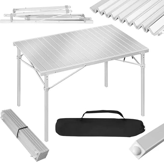 Campingtafel - Vouwtafel - Klaptafel - Draagbare - met Draagtas - voor Buiten - Binnen - Achtertuin - Tuin - Barbecue - Aluminium - 104 x 69 x 70cm - Zilver