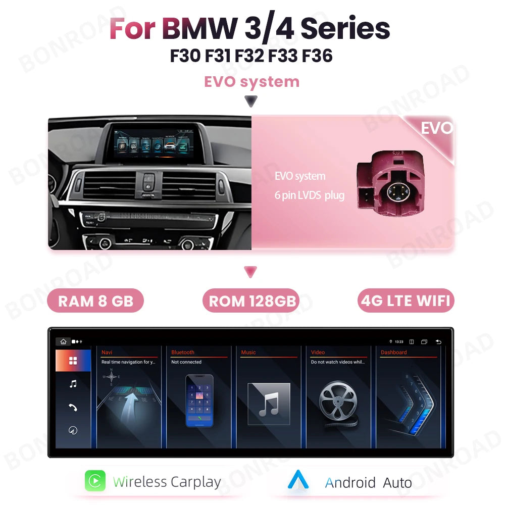 Multimediasysteem BMW 3/4 Serie – Android Autoradio – Touchscreen Navigatie – Draadloze CarPlay – Handsfree Systeem – 14,9 Inch HD Display – Android 13 Met 8GB RAM