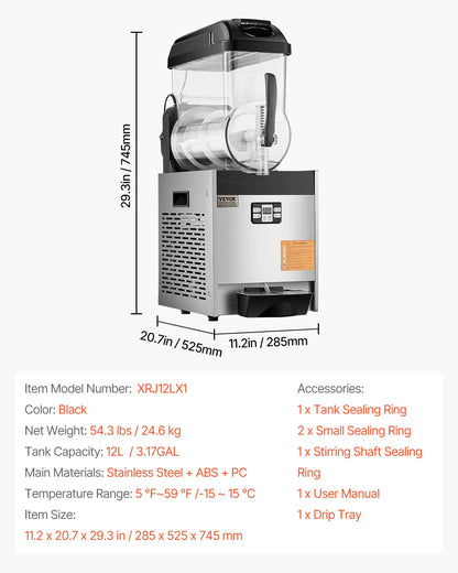 Slushy Machine – Slushmachine – IJsmachine – Frozen Drink Maker – Dubbele Tanks 1x12L E – Instelbare Temperatuur