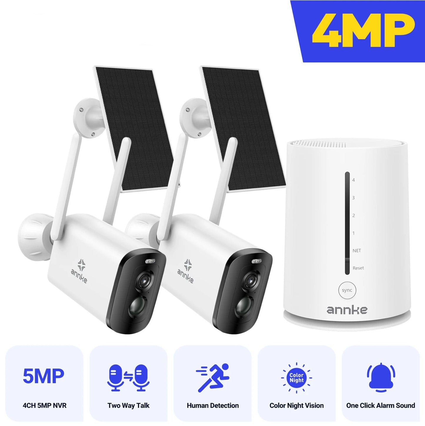 Outdoor Draadloze Beveiligingscamera Set – Beveiligingscamera’s – Toezichtcamera – Wifi Camera – Tuincamera – 2 Stuks – 4MP Full HD Beeldkwaliteit – Volledig Draadloos Met Zonne-energie