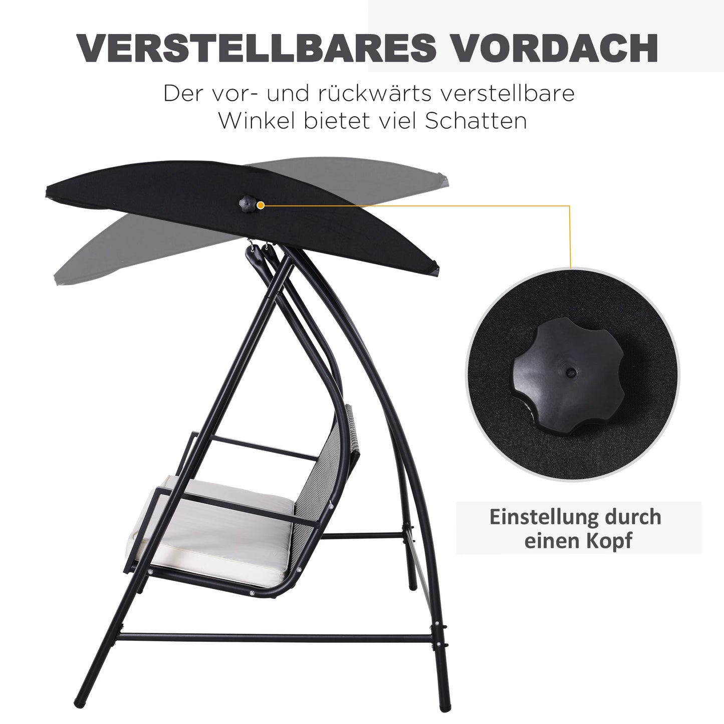 Driezits Tuin Schommel – Grote Tuinschommel – Buitenbank – Tuin Meubel – Gepoedercoat Metaal – Verstelbaar Zonnescherm – Weerbestendig Rattan
