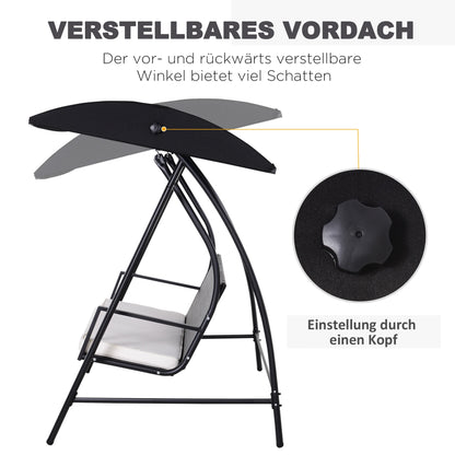 Driezits Tuin Schommel – Grote Tuinschommel – Buitenbank – Tuin Meubel – Gepoedercoat Metaal – Verstelbaar Zonnescherm – Weerbestendig Rattan