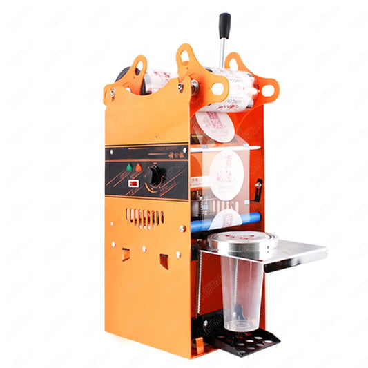 Handmatige Bekersluitmachine - Koolstofstaal en ABS - Maximum 500 Kop/Uur - Voor Drankrestaurants - Drankenfabrieken en Melktheewinkels - 27x27x65 - 220V -  Oranje