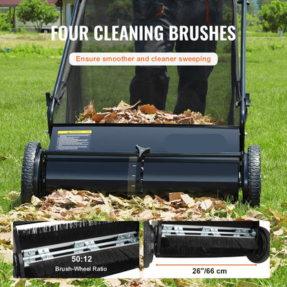 Tuinruimer – Bladverzamelaar – Handmatige - Gazonveger met Hopperzak - Heavy-duty – 26-inch - Grasverzamelaar - Zware Stalen Constructie - voor Tuinonderhoud