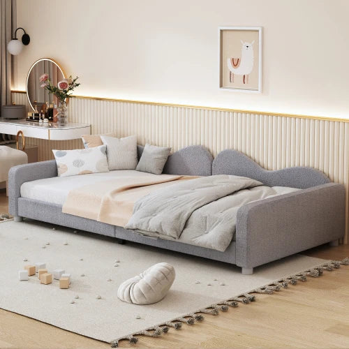 Kinderbedkussen Bed - Slaapbank Frame - Teddy Doek Multifunctionele - Rugleuning Armleuning Zacht Bed - Eugdbed Gastenbed - 90*200 cm - 03 Grijs