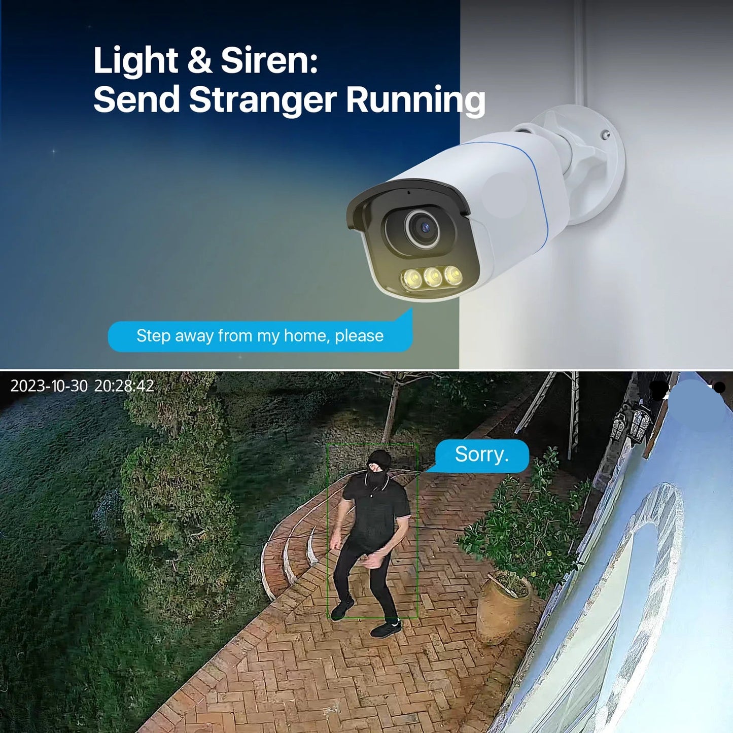 Beveiligingscamera - Buiten Camera met Nachtzicht - Camerabewaking - 5MP 3K - PoE - IP Camera - AI Personen - Voertuigen Detectie - Ingebouwde Microfoon - 4500K Warm Licht - Waterdicht IP66 - 330x330x83mm