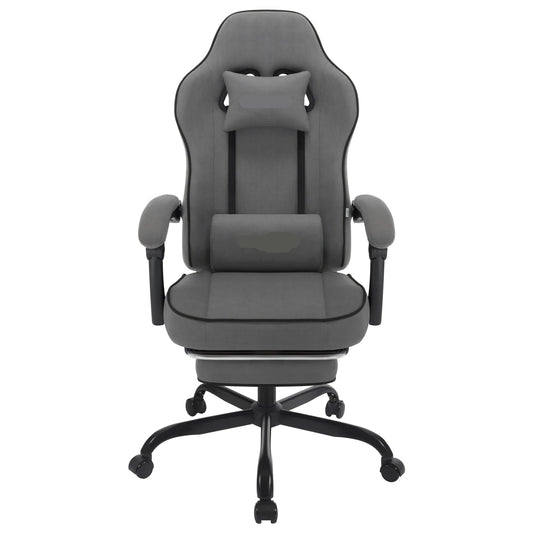 Gaming Chair - Office Chair - Gaming Chair with Footrest - Adjustable - Backrest - Lumbar Cushion - Ergonomic - Swivel - 150 kg Capacity - Gray Tech Fabric