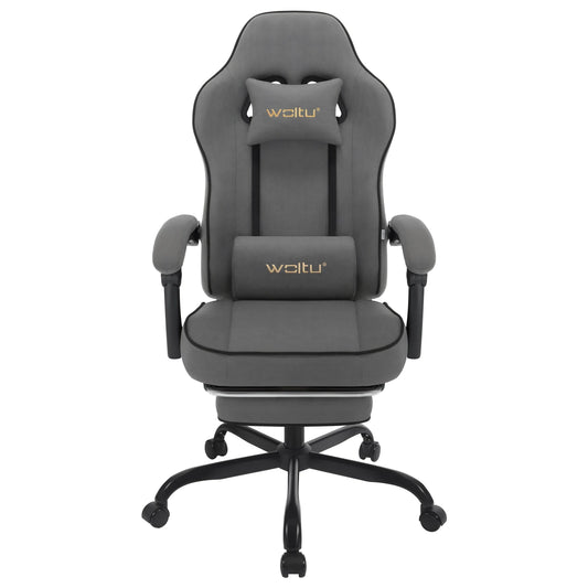 Gaming Stoel - met Voetsteun - Bureaustoel - Ergonomische - Verstelbare -150 kg Draagvermogen - 145° Kantelbaar - Extra Brede Zitting - Grijs Tech-stof