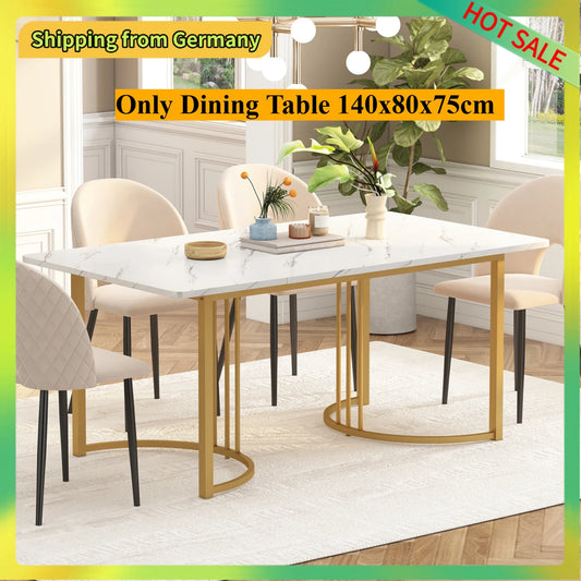 Comanlai Modern Kitchen Table,Rectangular Dining Table with Metal Frame,Adjustable Feet for Dining Room and Living Room,140x80cm