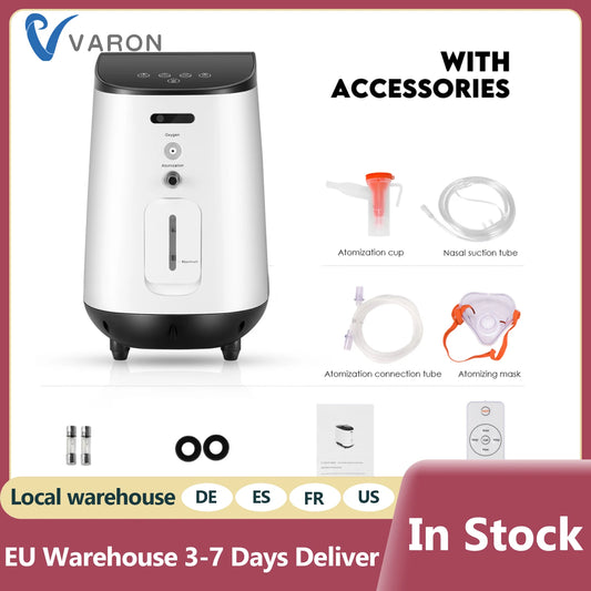 VARON Adjustable 1-7L/min Continuous Household Oxygen Concentrator Generator Home Care Oxygene Machine AC100-240V