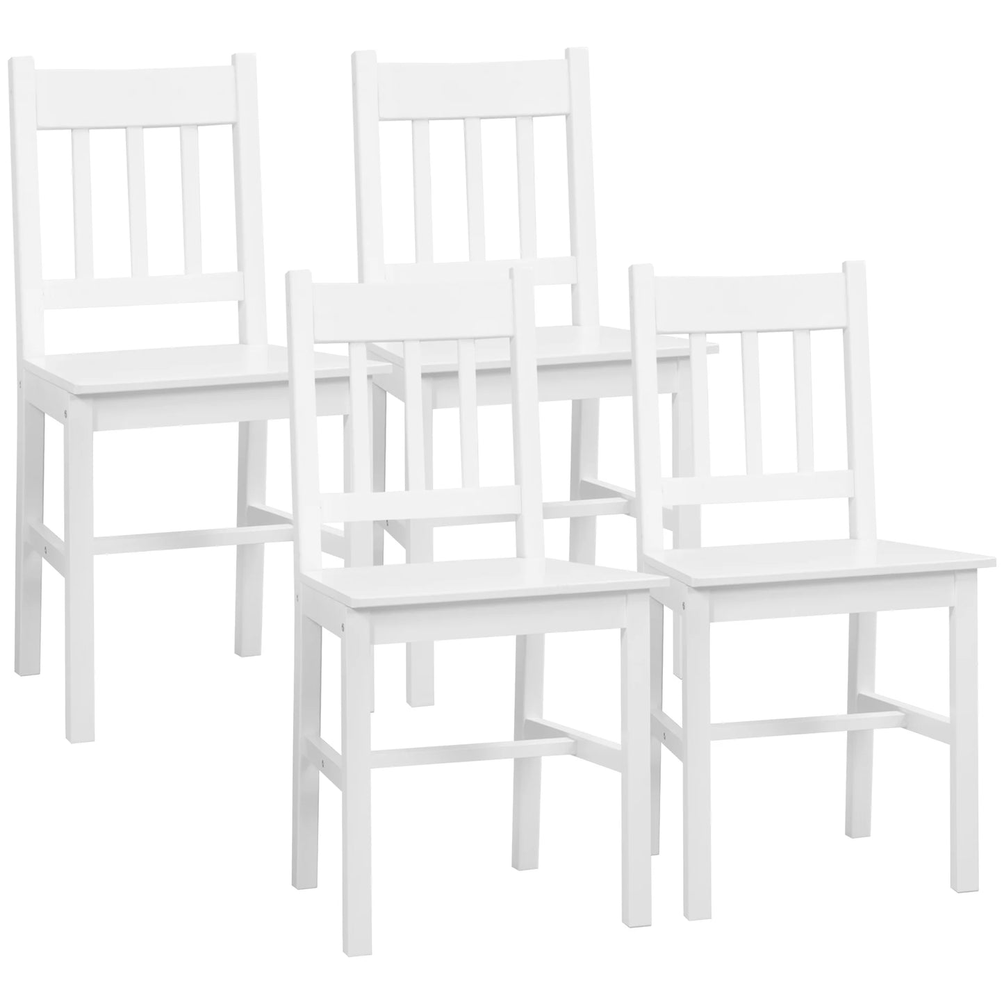 Eetkamerstoelen – Houten Stoelen – Keukenstoelen – Set Van 4 – Grenenhout – Comfortabele Rugleuning – Witte Afwerking