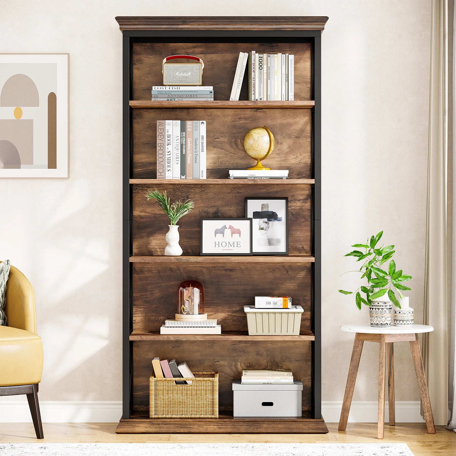 Tribesigns 6-Tier Bookcase, 71 Inches Industrial Bookshelves and Bookcases, Floor Standing 5 Shelf Display Storage Shelves - QUORE