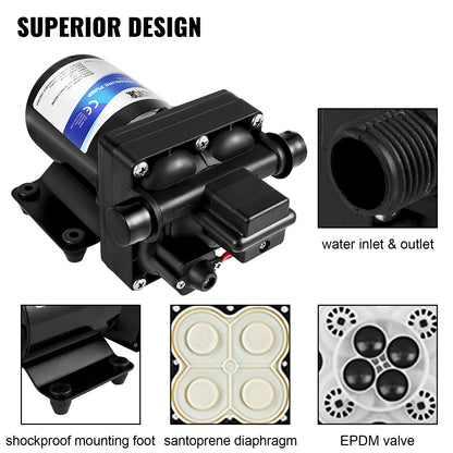 VEVOR Fresh Water Pump 3 GPM with Pressure Switch 45 PSI Detachable Strainer 12V Diaphragm Pump for RV Camper Marine Boat Lawn - QUORE
