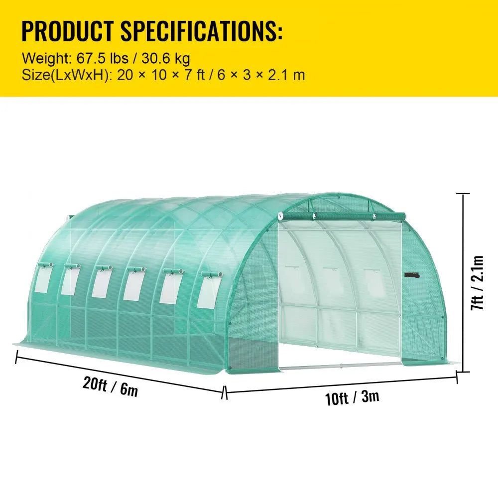 Kweekkas - Walk-in Tunnel Tuinkas - Tuinkassen - Kas - Tomatenhuis - 20x10x7 ft – Stalen Frame – Groene PE Cover – Roll-up Ritsdeur – Plantenhuis - Serre - Bescherming & Ventilatie voor Planten