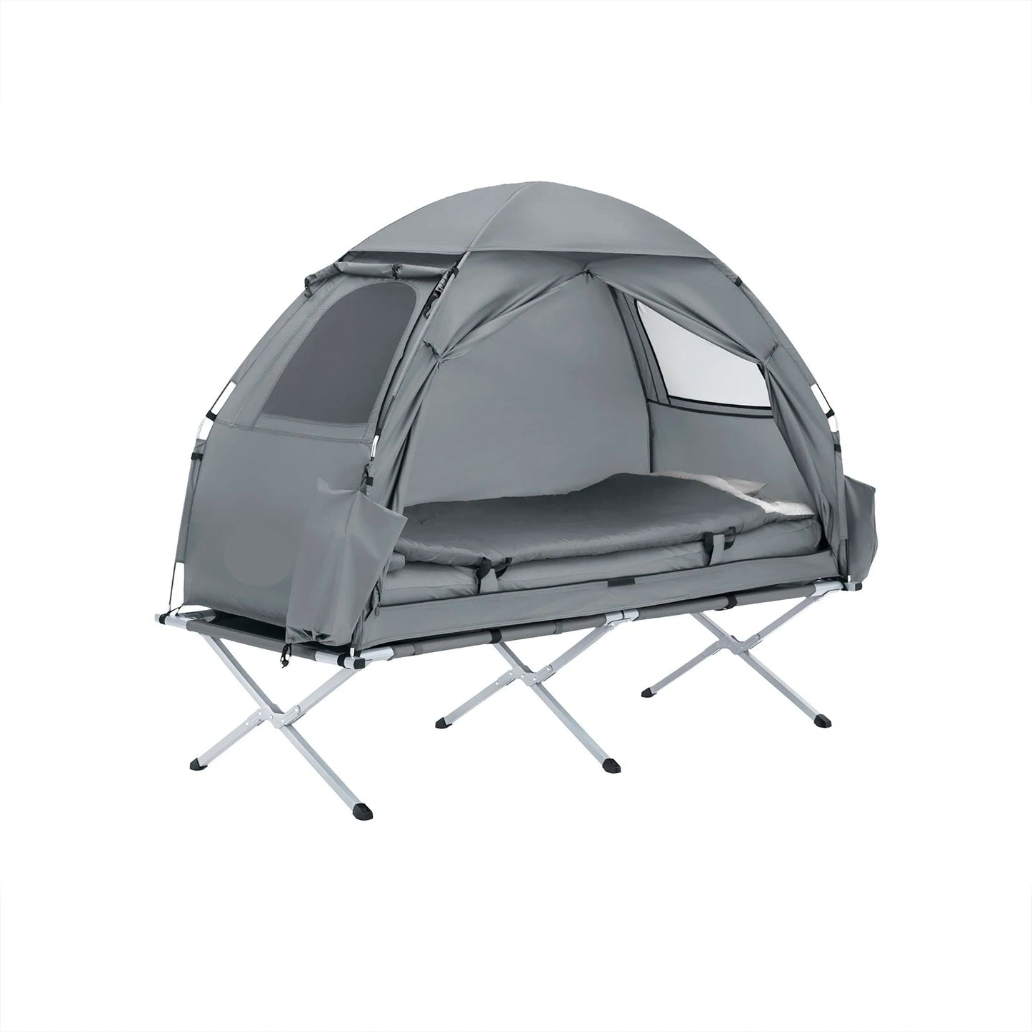 Outdoor Tent – Kampeertent – Slaapplaats – Tent Voor Buiten – Lichtgewicht Frame – Waterafstotende Tentstof – Ingebouwd Muskietennet - Grijs - QUORE