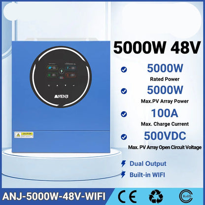 Hybride Zonne-Energie Omvormer – Zonne-Omvormer – Solar Omvormer – Off-Grid Inverter – Dual Output Inverter – 5KW Vermogen – Ingebouwde WiFi & Mppt-Lader
