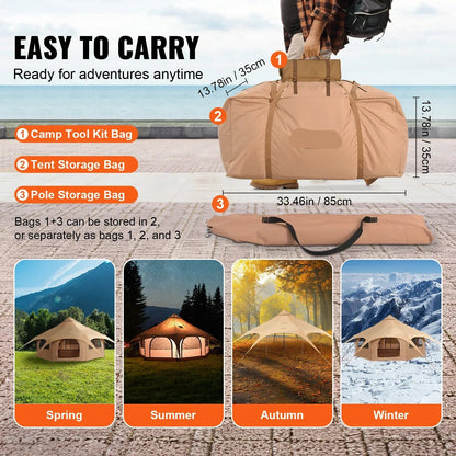 Bell Tent - Canvas - Tipi Tent - Pop up Tent - Festival Tent - 4M - Waterdichte Katoenen Tenthut met Kacheldoorvoer - Tenten - Kampeertent - Opvouwbaare - Yurt Tent voor 5-7 Personen – Ademend – Outdoor Camping – Glamping – Jachttent