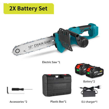Elektrische Kettingzaag - Snoeizaag - Kettingzaag Accu - Handzaag - 2000W - 12 Inch - Borstelloze - LED Display - voor Tuin- en Houtbewerkingsgereedschap - 2 Accu