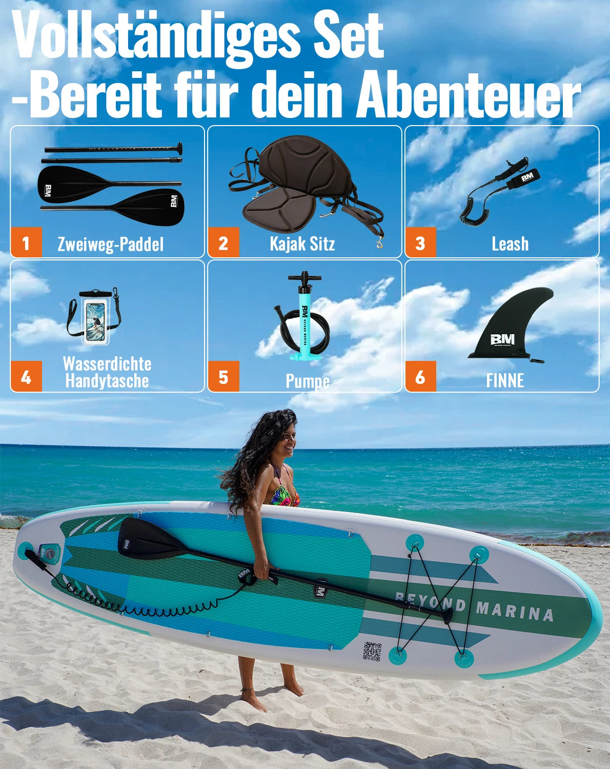 Opblaasbaar Paddleboard – SUP Board – Stand Up Paddle – Lichtgewicht Paddleboard – Draagvermogen 140 Kg – Anti-Slip Oppervlak - Mintkleur