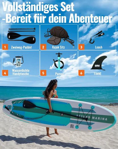 Opblaasbaar Paddleboard – SUP Board – Stand Up Paddle – Lichtgewicht Paddleboard – Draagvermogen 140 Kg – Anti-Slip Oppervlak - Mintkleur