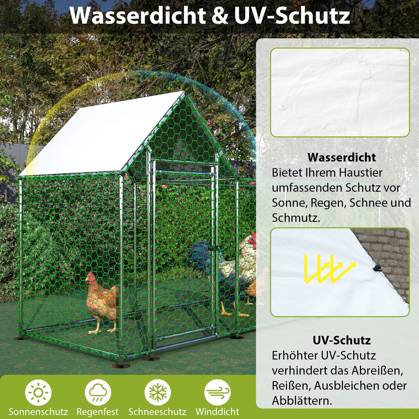 Dierenren – Konijnenren – Kippenren – Puppyren – Klein Dierenren – 3x1x1,5m – Roestvrij Stalen Frame – Waterdichte UV-bestendige PE Kap