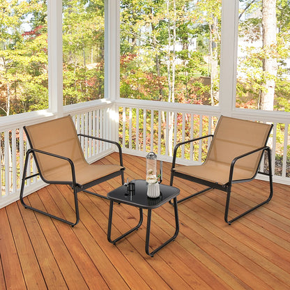 3-delige tuinmeubelset - balkonset met 2 stoelen en tafel - balkonmeubels met ademende stof - terrasmeubels - tuingarnituur - zitgroep voor terras - balkon - tuin - bruin - QUORE