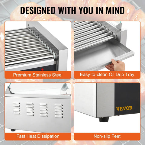 Hotdogroller - Hotdoggrill - Elektrische worstmaker - Barbecuegrill - Machine voor kampeerfeest Huishoudapparaat - 5 staven - 1 kW - Zilver