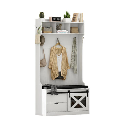Halboom – Kapstok – Schoenenrek – Zitbank – Opbergmeubel – 6 Haken – Duurzaam Hout - Wit