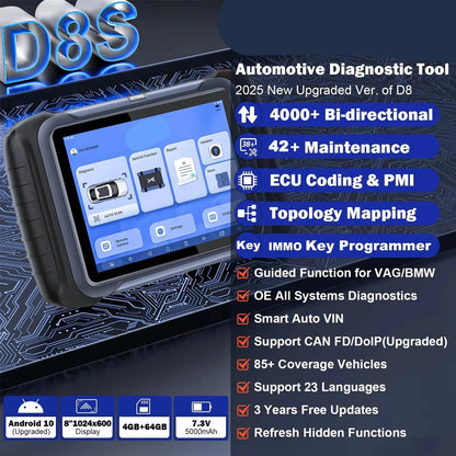 Autodiagnose Scanner – Sleutelprogrammering – ECU Codering – Foutcode Uitlezen – Touchscreen 8-Inch – Wifi – 42+ Onderhoudsfuncties