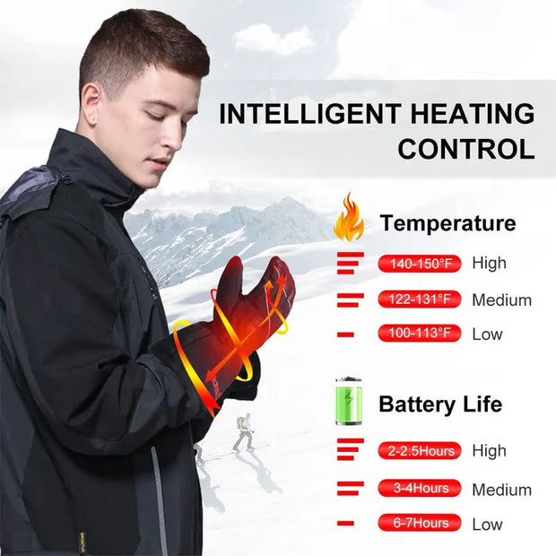 Heated Gloves - Electric Gloves - Rechargeable Heated Gloves - Waterproof Gloves - Leather Sheepskin - for Motorcycle, Hiking Gloves, Outdoor Sports, Winter - XXL