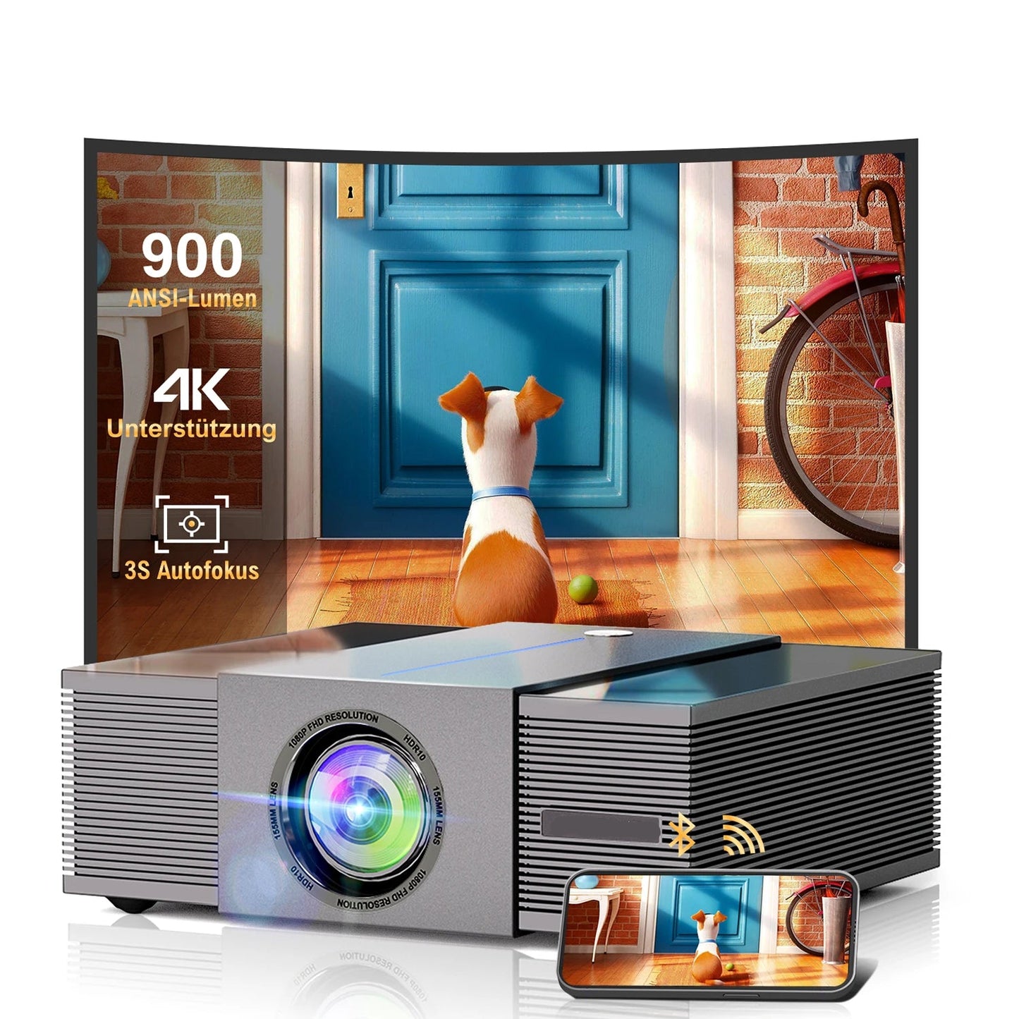 Mini Beamer - Projector - Digitale Beamer - Draagbaar - 1080P - met  Obstakel Vermijden - Autofocus - 6D Keystone - 5G Wifi - Bluetooth - 900 ANSI - 90W - LCD-scherm - 3.5Mm Koptelefoon - HDMI - USB - Grijs