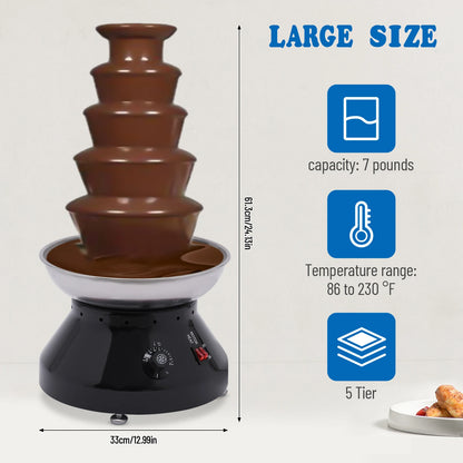 Chocoladefontein – Chocoladefontein 5 Lagen – Chocolade Fontein – Fonduefontein – Fondue Set – 3000 ml Capaciteit – Roestvrij Staal & BPA-vrij