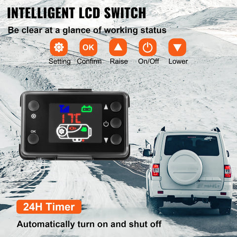 Vevor - Dieselkachel - Alles-in-één autokachel - Benzineluchtkachel - Elektrische kachel - met LCD-monitor en demper - 12V - 8KW - Zwart