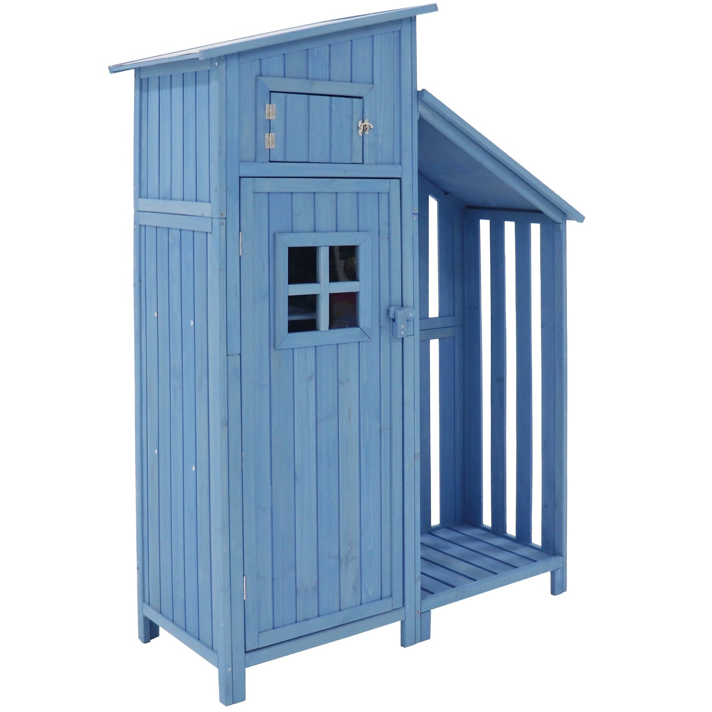 Houten Tuinkast - Buitenkast - Gereedschapsschuur - Gereedschapskast - Gereedschapshuisje - met Schappen - Waterdicht Tuinhuisje - 124x46x174 cm - Voor Balkon - Tuin - en Terras - Blauw