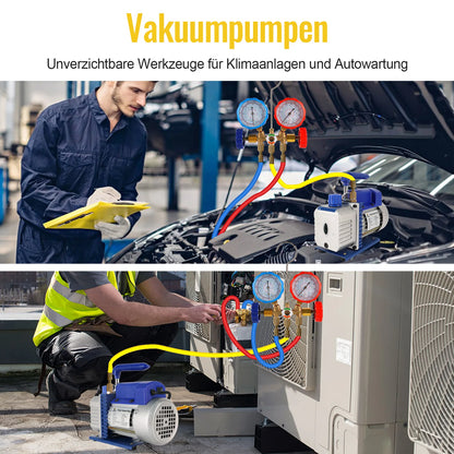 Vacuümpomp - Koelmiddel vacuümpomp - Koelgereedschap - HVAC-koeling - 3CFM - 2-traps - 1/2 pk - met meter - Blauw