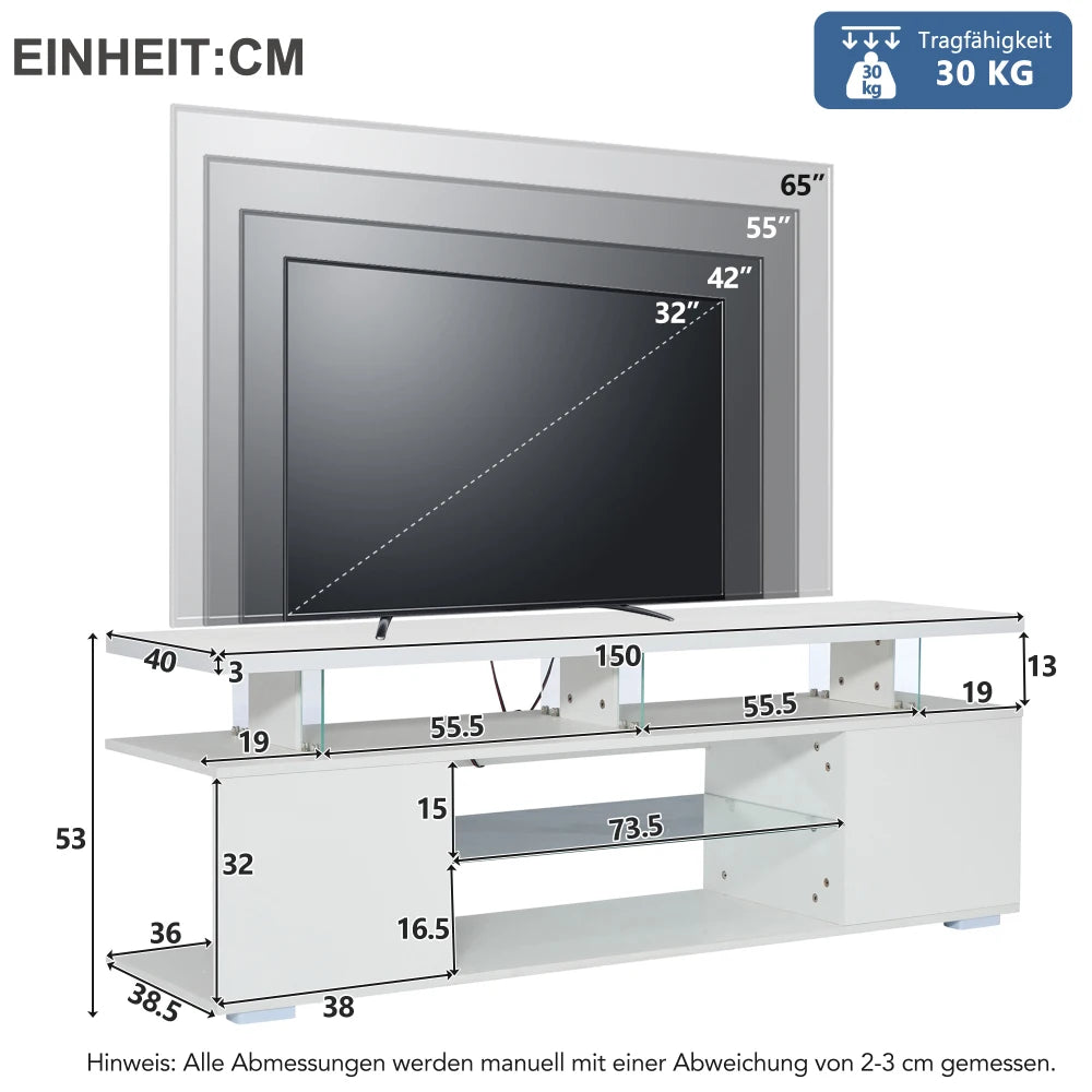 TV-meubel – TV-standaard – Tv-kast – Mediameubel – Entertainmentmeubel – LED-verlichting met 16 kleuren – Geschikt voor tv’s tot 60 inch