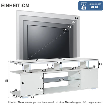 TV-meubel – TV-standaard – Tv-kast – Mediameubel – Entertainmentmeubel – LED-verlichting met 16 kleuren – Geschikt voor tv’s tot 60 inch