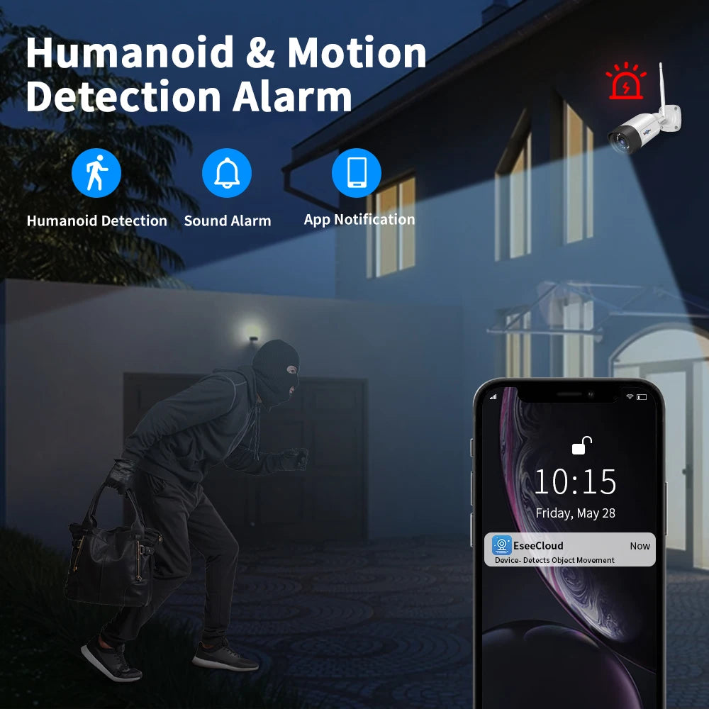 Beveiligingscamerasysteem - 10CH 5MP Camera - Openlucht - POE-camera - Bewakingscamera - AI-menselijke detectie - Beveiligingscamera - Beveiligingscamerasysteem - NTSC,PAL - Alexa - 4 stuks - Wit - QUORE
