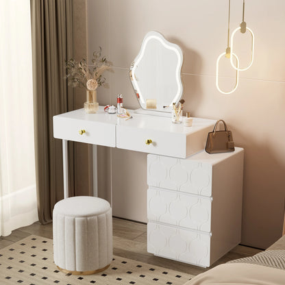 Kaptafel – Make-uptafel – Schminktisch – Dressing Table – Vanity Table – Verwisselbare Zijkanten en Poten – Vijf Ruime Laden – Compact 90x40x73,5 cm