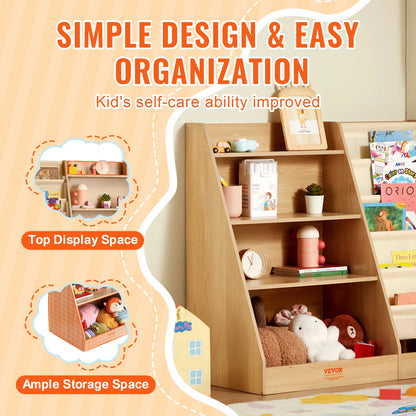 Bookcases - Bookshelf - Wall Shelf - Bookshelf - Storage Rack Organizer - 4-Tier - Wooden Bookshelf - Six-Layer Sling Bookcase - for Kids Room Playroom Preschool Daycare