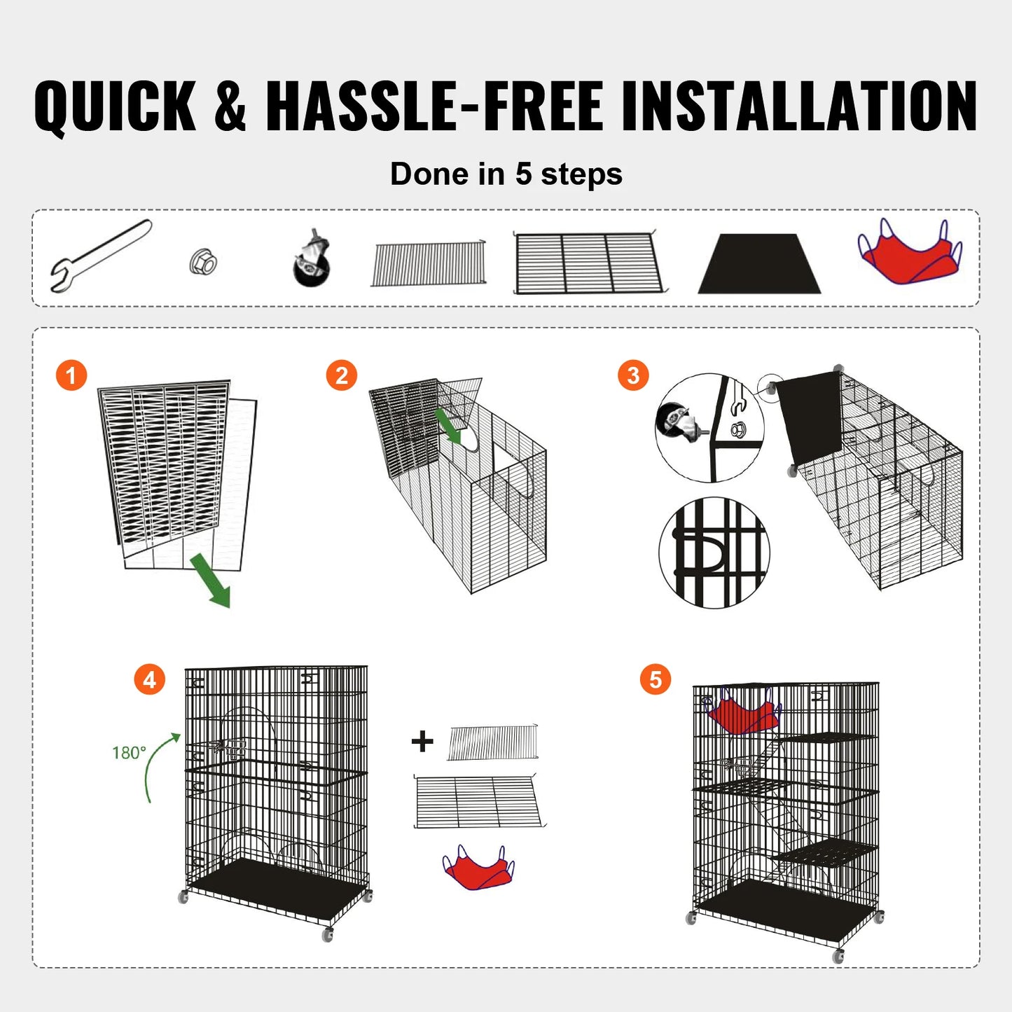 Kattenbox - Katten Kooi - Draad Kennel - Grote Kattenren - met 4 Niveaus - Oefening Plaats - Krat Metalen - voor Huisdier - Stevig - Durzaam - Ijzer - 90 x 60 x 133 cm -  Zwart