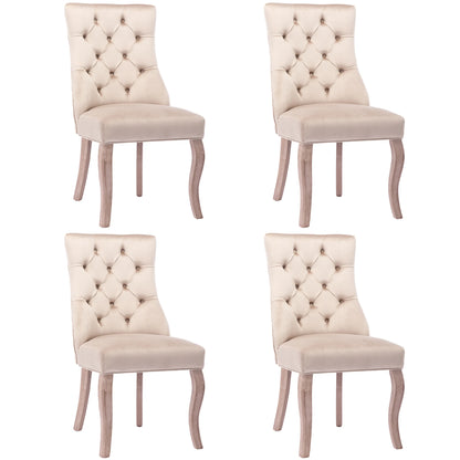 Eetkamerstoel – Fluwelen Stoel – Comfortabele Stoel – Hoge Rugleuning – Massief Rubberhout – Draagvermogen 150 Kg – Zachte Schuimlaag - 4 Stuks - Beige