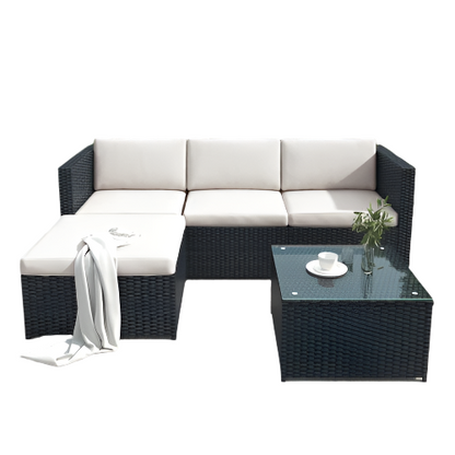 Loungeset – Tuinset – Wicker Loungeset – Loungeset Voor Buiten – Zitgroep – Weerbestendig Polyrattan – Inclusief Afneembare Kussens - Zwart