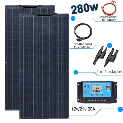 Zonnepaneel - Zonnepanelen - Zonne-energie - Zonne-kit - Fotovoltaïsch Paneelsysteem - 280W -  Waterdicht - voor Boot - Camper - Caravan - RV - Tuin