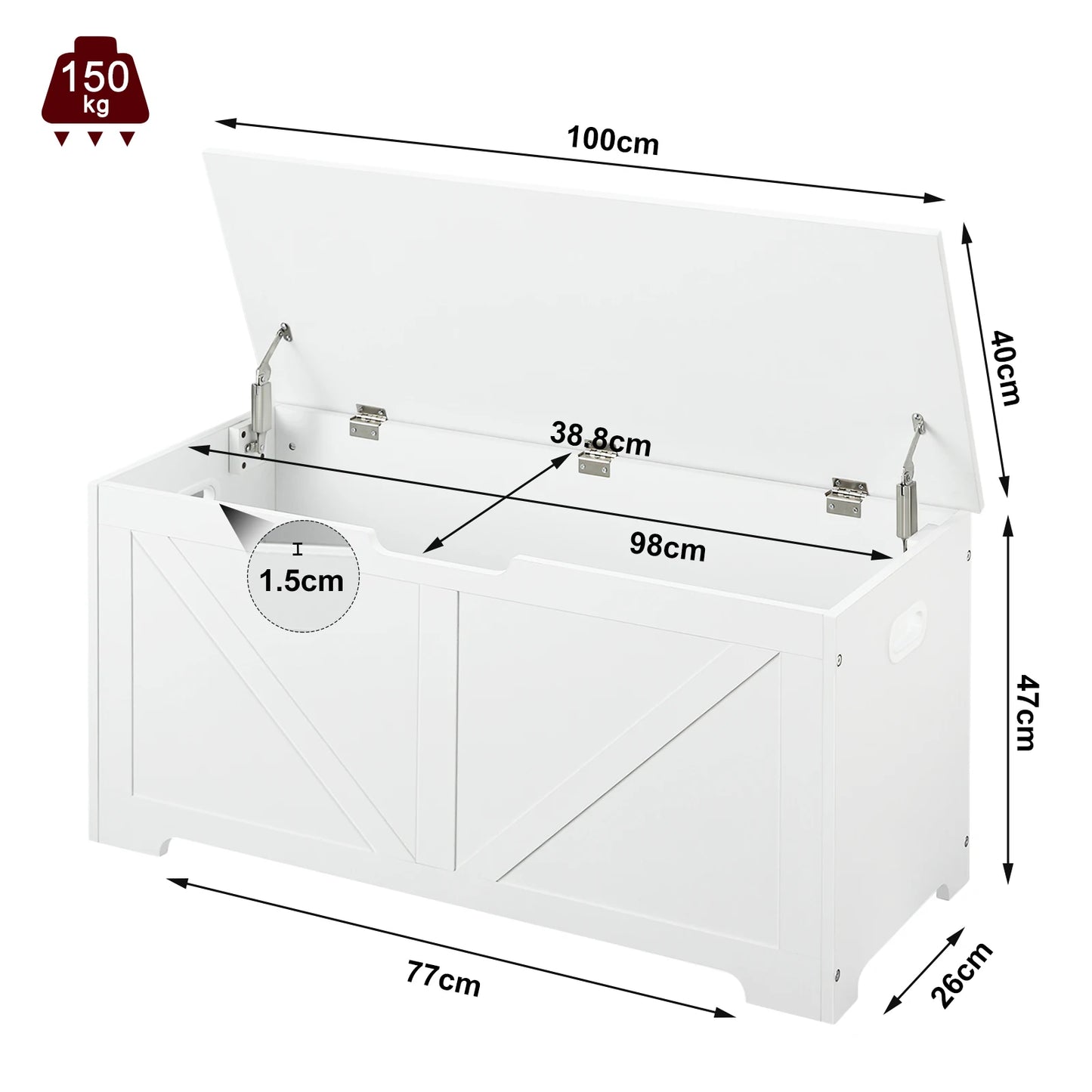 Tuinbox - Tuinkussenbox - Buitenkast - Tuinspullen - met Open Deksel - Luikontwerp - Stevig - Duurzaam - voor Tuin - Terras - Buiten - Hout - 100 x 47 x 40 cm - Wit - QUORE