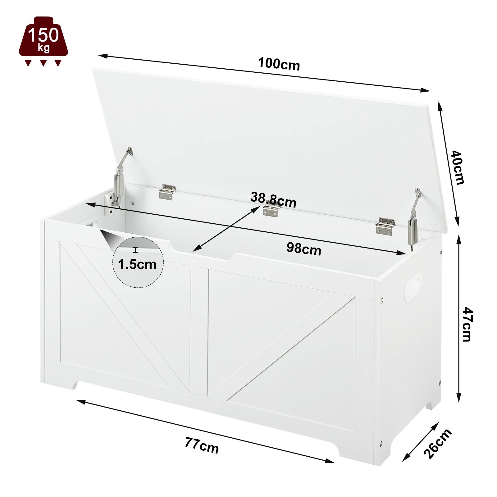 Tuinbox - Tuinkussenbox - Buitenkast - Tuinspullen - met Open Deksel - Luikontwerp - Stevig - Duurzaam - voor Tuin - Terras - Buiten - Hout - 100 x 47 x 40 cm - Wit - QUORE